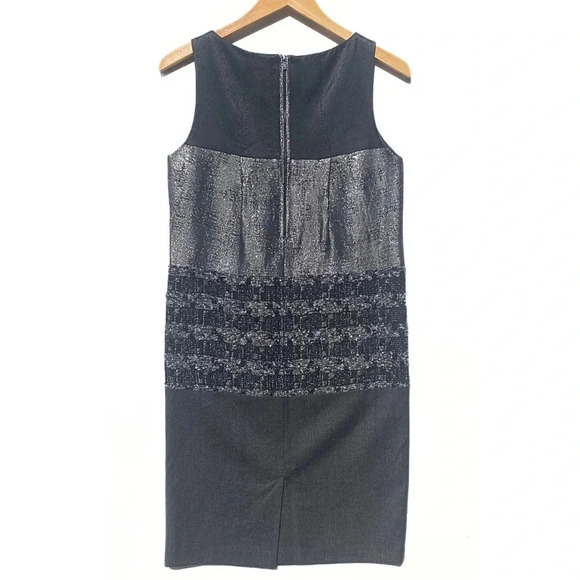 TORY BURCH Women’s Black and Silver Metallic Mixed Media Sleeveless Sheath Dress - Picture 2 of 8